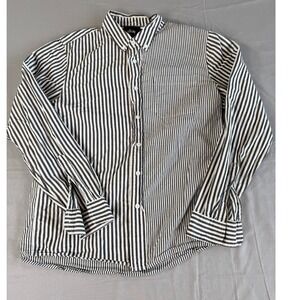 Stussy Button-Up Shirt Small Black White Striped Mens Casual Cotton Long Sleeve‎